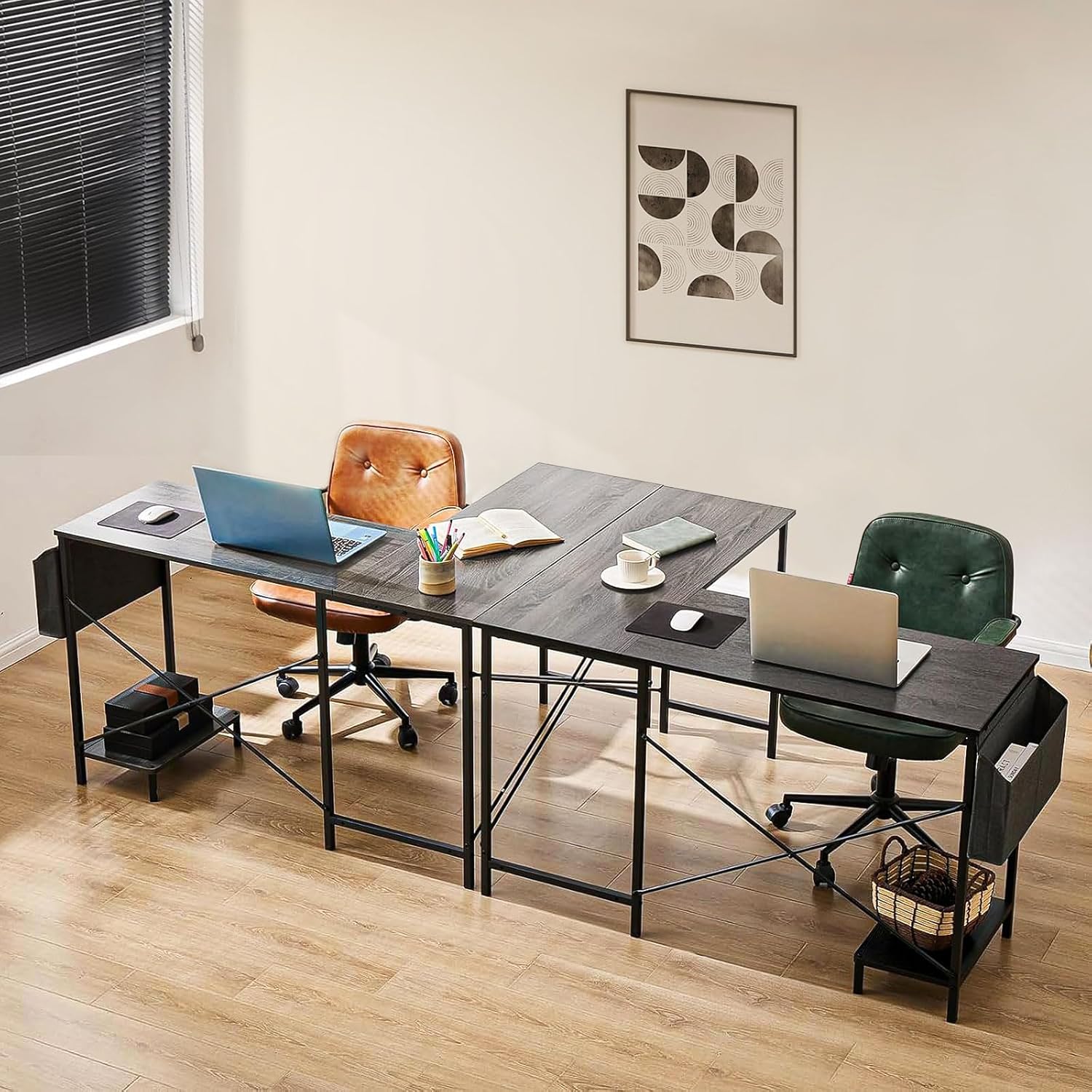 Grey 50 Inch Corner Computer Desk with CPU Stand V6139