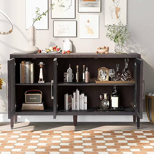Black Glass Door Sideboard Cabinet with Adjustable Shelf W59761