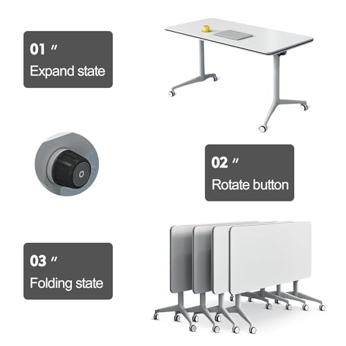 4Pcs White Foldable Conference Table with Caster Wheels G3489