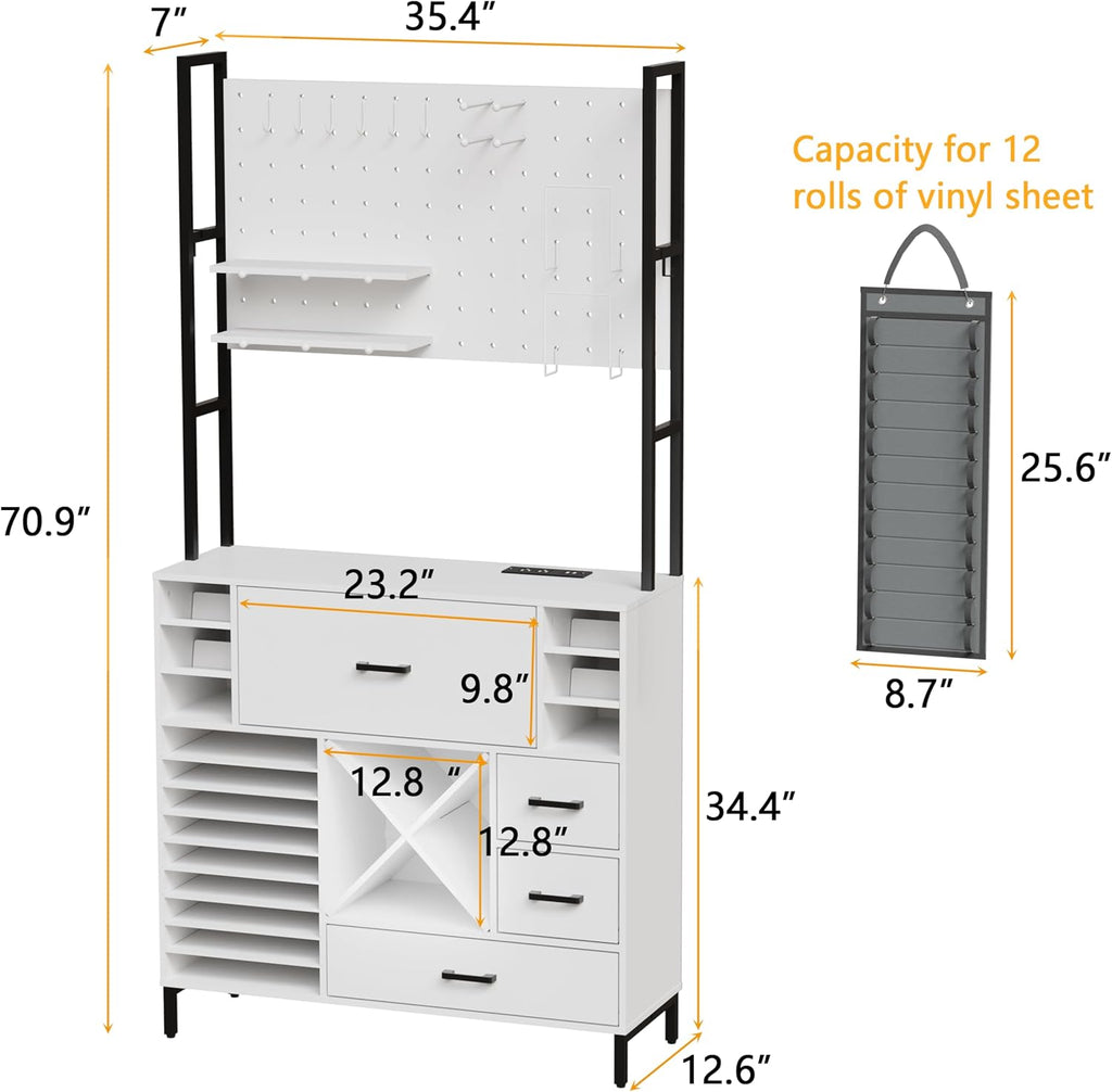 Craft Organizers and Storage Cabinet with Power Outlet, Pegboard, Vinyl Holders W54918