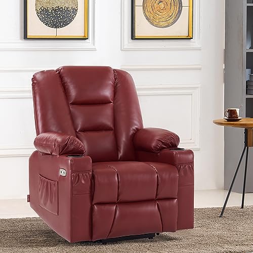 Small Dark Brown Faux Leather Power Lift Recliner Chair with Massage and Heat R3322