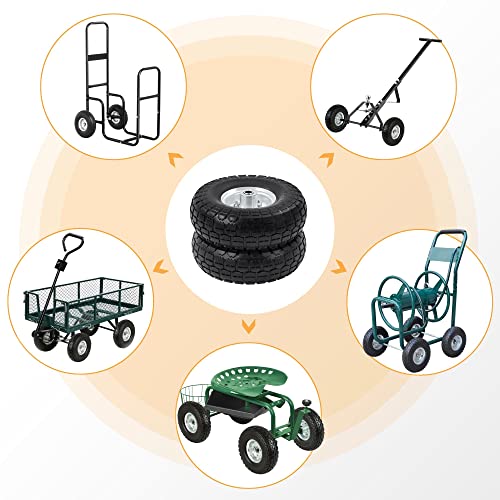 4 Pack 10-inch Black Flat Free Tire Wheels with 5/8-inch Ball Bearing Axle Bore W709