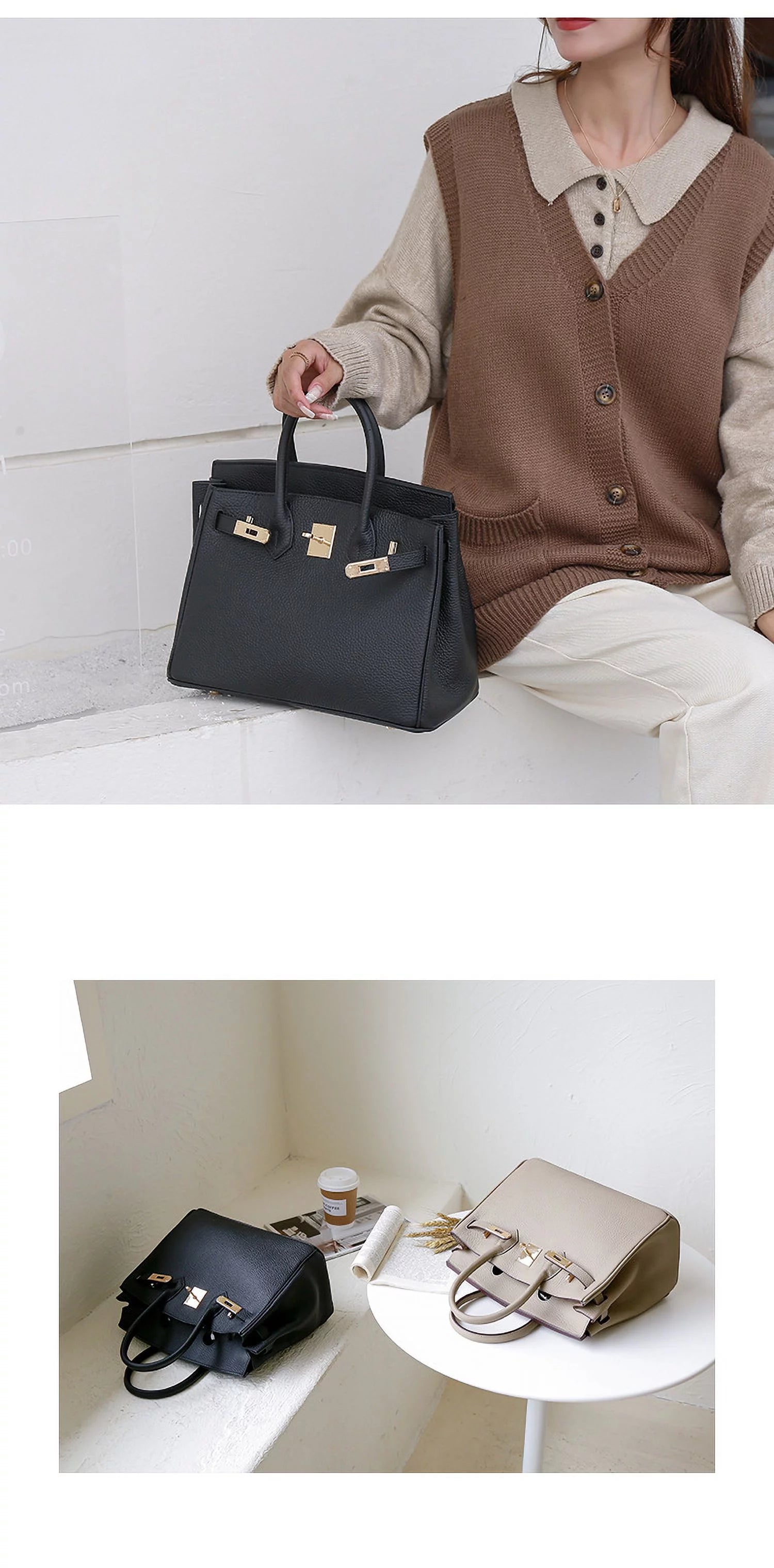 Black Leather Shoulder Bag K1150