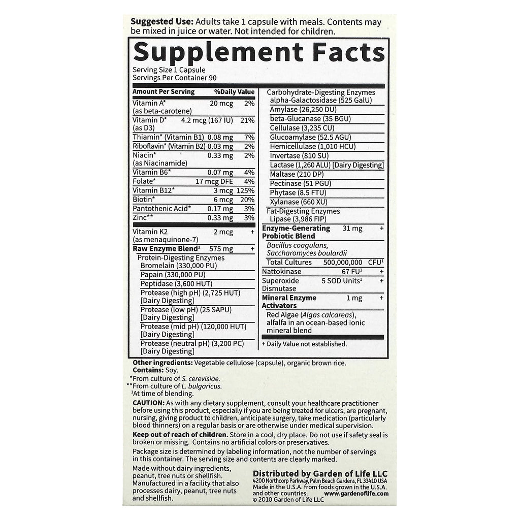 90 Vegetarian Capsules Enzymes A3524