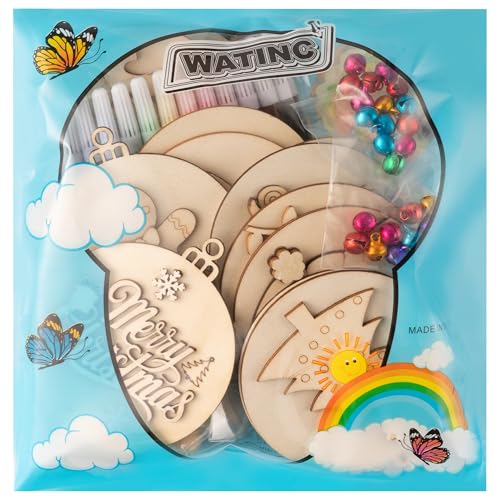 12 Styles Unfinished Wooden Christmas Ornaments Kit with Paint Pens K235916