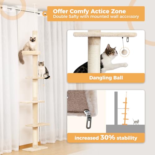 Grey 5-Tier Adjustable Cat Tree with Scratching Post B3243