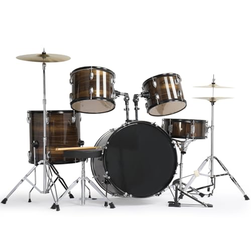 Blue 5-Piece Full-Size Drum Set with Cymbal Stands, Hi-hat Stand, Sticks, Drum Pedal, Stool & Floor Tom I573268