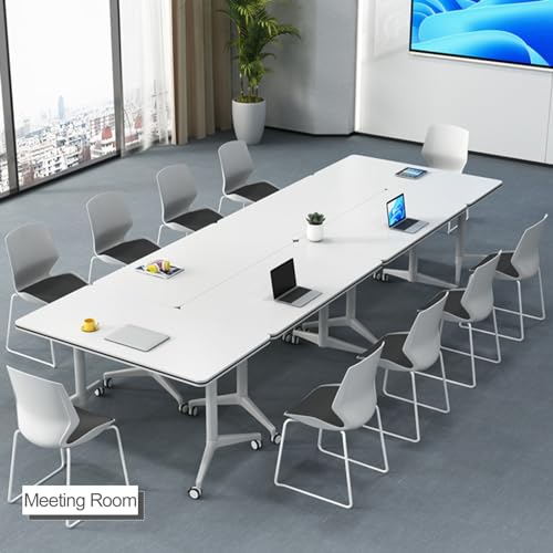 4Pcs White Foldable Conference Table with Caster Wheels G3489