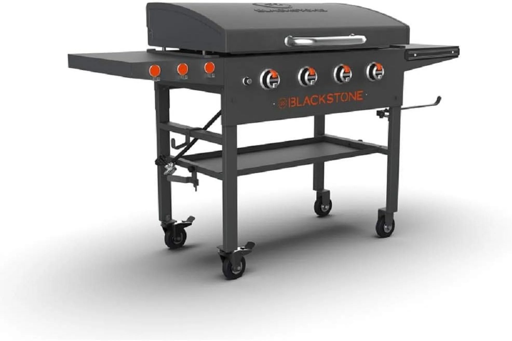 36 Griddle with Hood & Four Burners Stainless Steel Gas Griddle with Hood Wheels Two Side Shelf Magnetic Hooks Heavy Duty Outdoor Griddle Station H509189