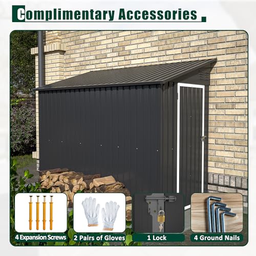 Black Heavy-Duty Outdoor Metal Storage Shed with Floor Base T474