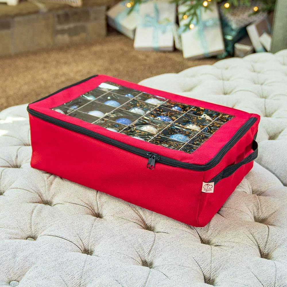 Red Christmas Ornament Storage Box With Dividers O9573