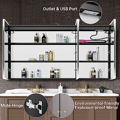 48”W x 30”H Wall Mounted LED Medicine Cabinet Mirror with Double Doors L485630