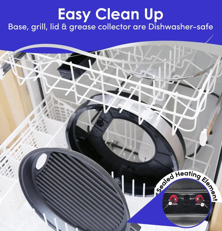 12" Indoor Electric BBQ Grill with Glass Lid Y5850