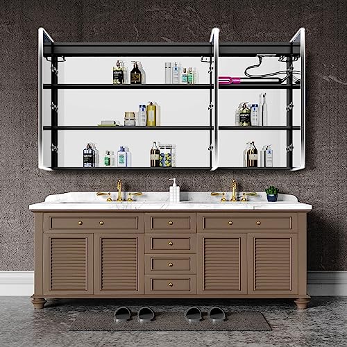48”W x 30”H Wall Mounted LED Medicine Cabinet Mirror with Double Doors L485630