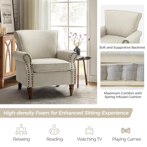 Accent Chairs Set of 2 with Wood Legs & Removable Cushion, RED N15814