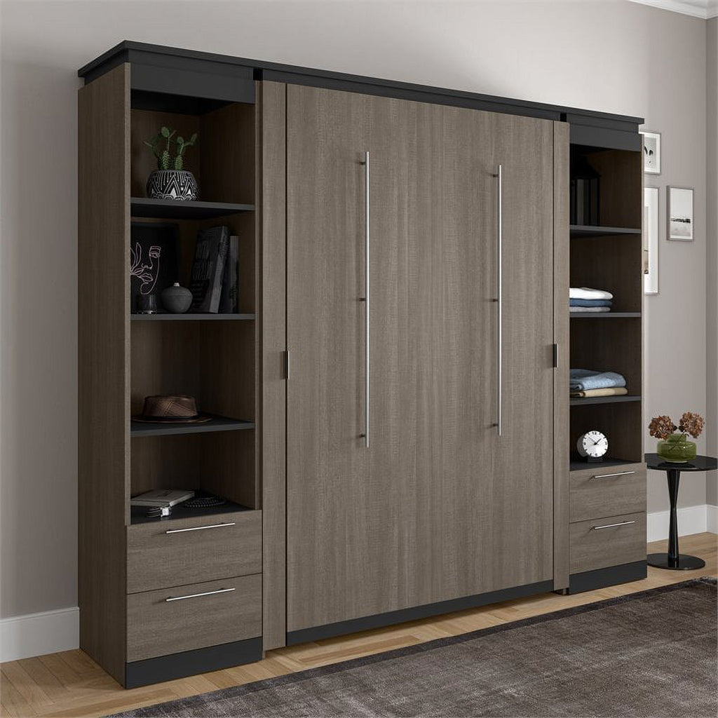98" Full Murphy Bed and 2 Bookcases with Drawers in Bark Gray R754