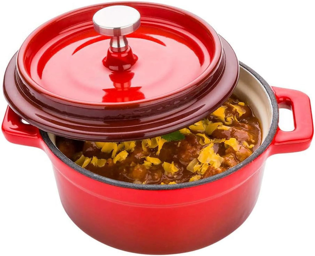 8 Ounce Red Enameled Cast Iron Mini Casserole Dish with Lid E38469