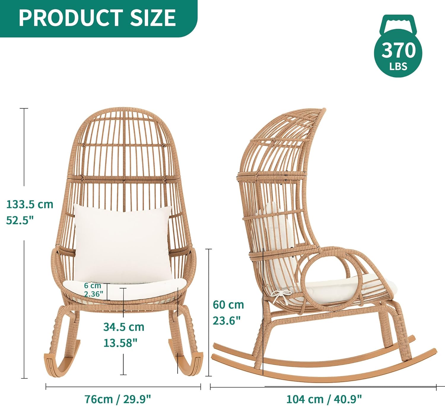 Beige Wicker Rocking Egg Chair B82875