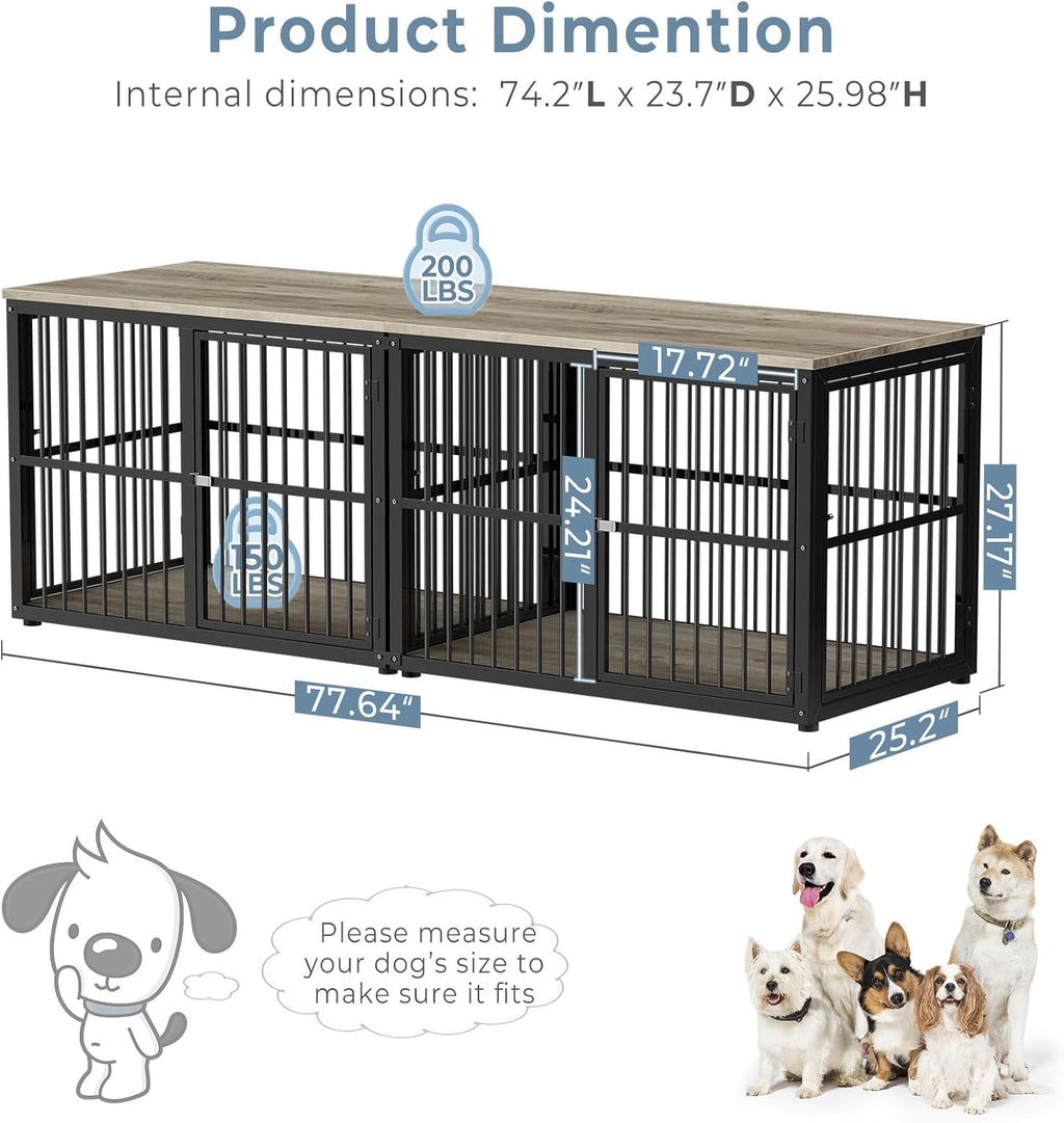 Dog Crate Furniture Large Breed TV Stand with Double Rooms Wooden Dog Kennel with Removable Divider N1222
