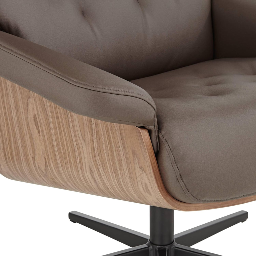 Chocolate Tufted Faux Leather Swivel Recliner and Slanted Ottoman R871