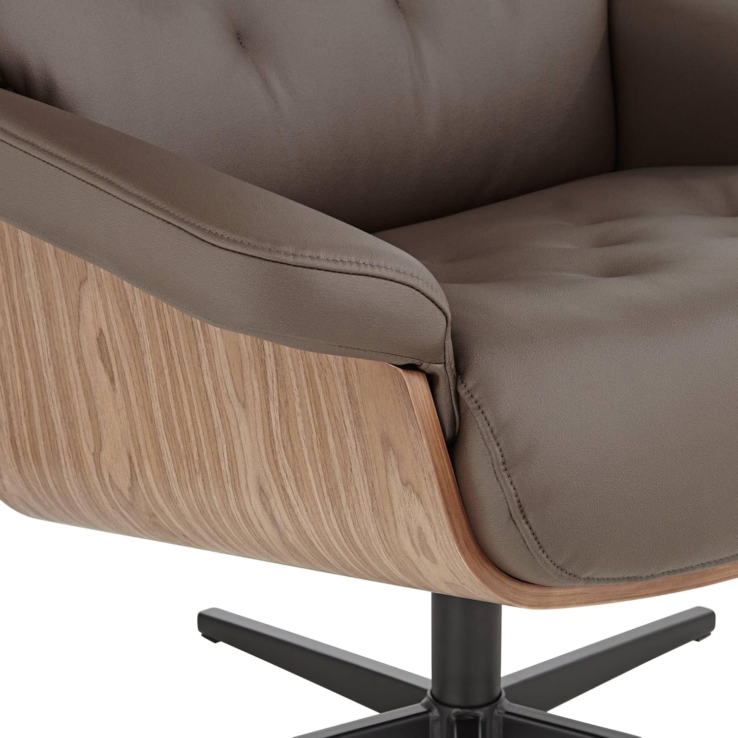 Chocolate Tufted Faux Leather Swivel Recliner and Slanted Ottoman R871