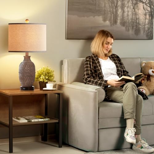Set of 2 Dimmable Touch Control Table Lamps with USB Ports and AC Outlet S68798