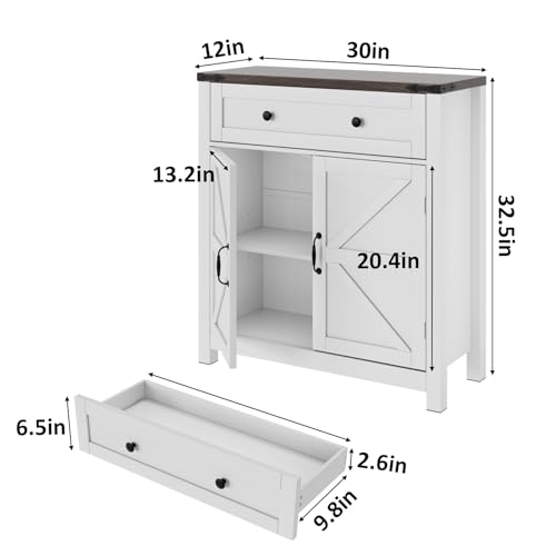 Walnut Buffet Sideboard Cabinet with 2 Barn Doors and Adjustable Shelf D40301