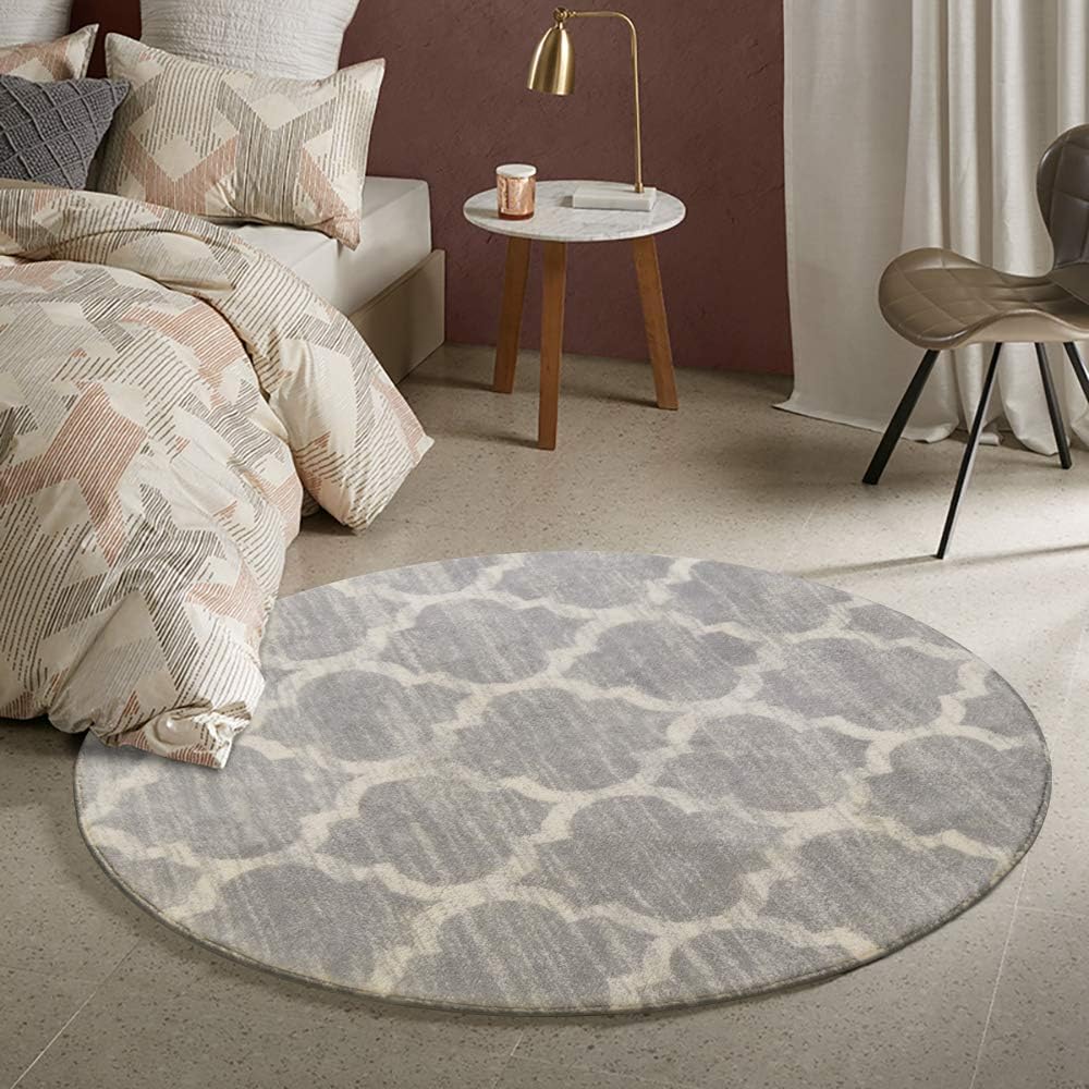 Round Faux Wool Non-Slip Area Rug 3' Diameter Gray T64934