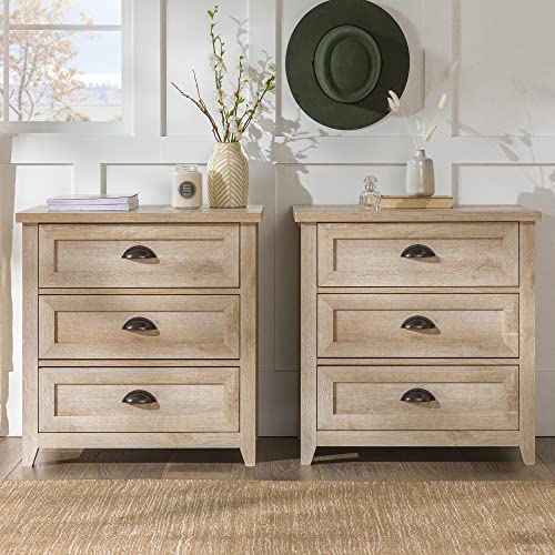 White Oak 3 Drawer Nightstand Set of 2 U559
