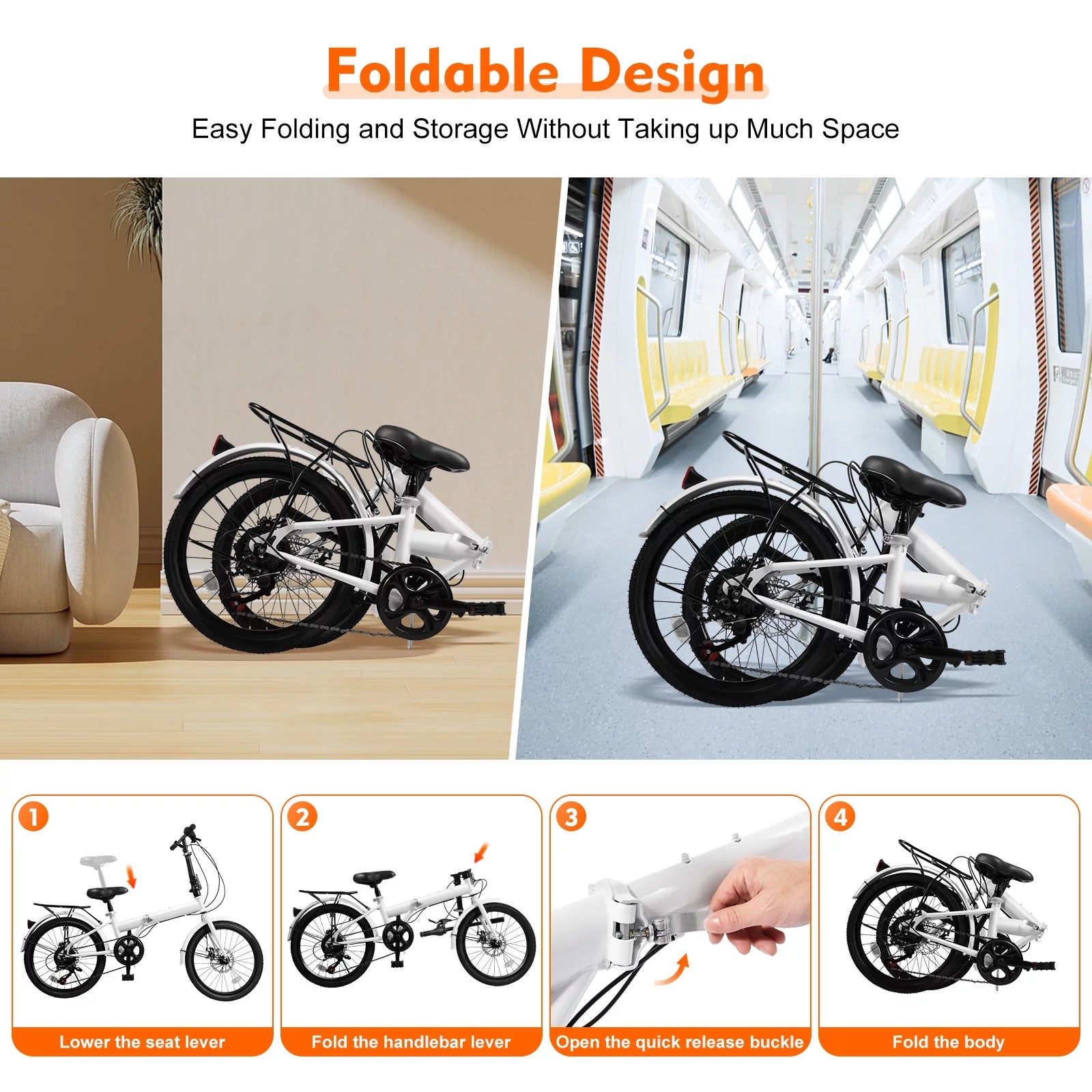 White 20-inch 7 Speed Folding Bicycle S91058