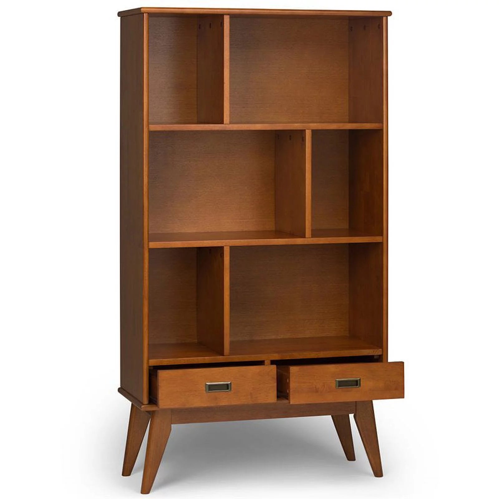 Teak Brown Mid Century Modern Wide Bookcase and Storage Unit Z954