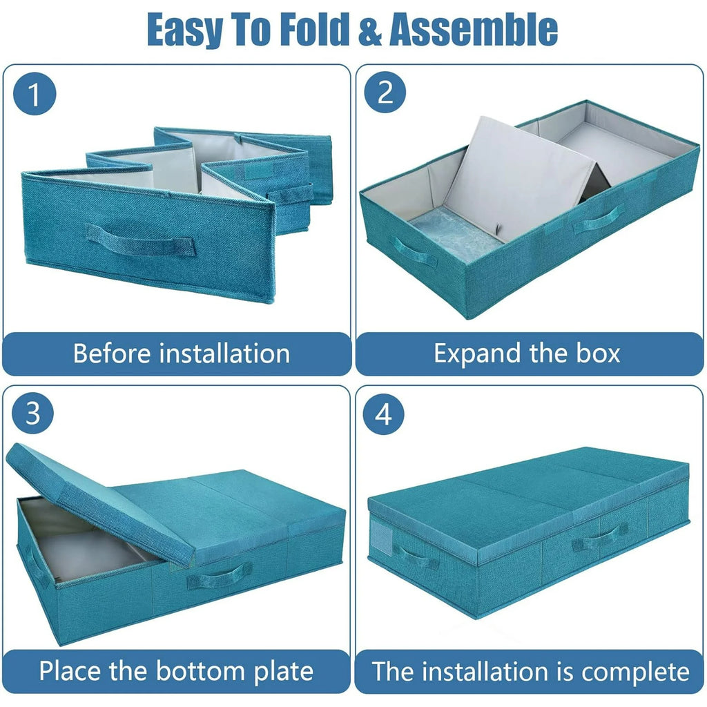 Cyan Blue Underbed Storage Containers with Lids (2pcs) Large Foldable C169944