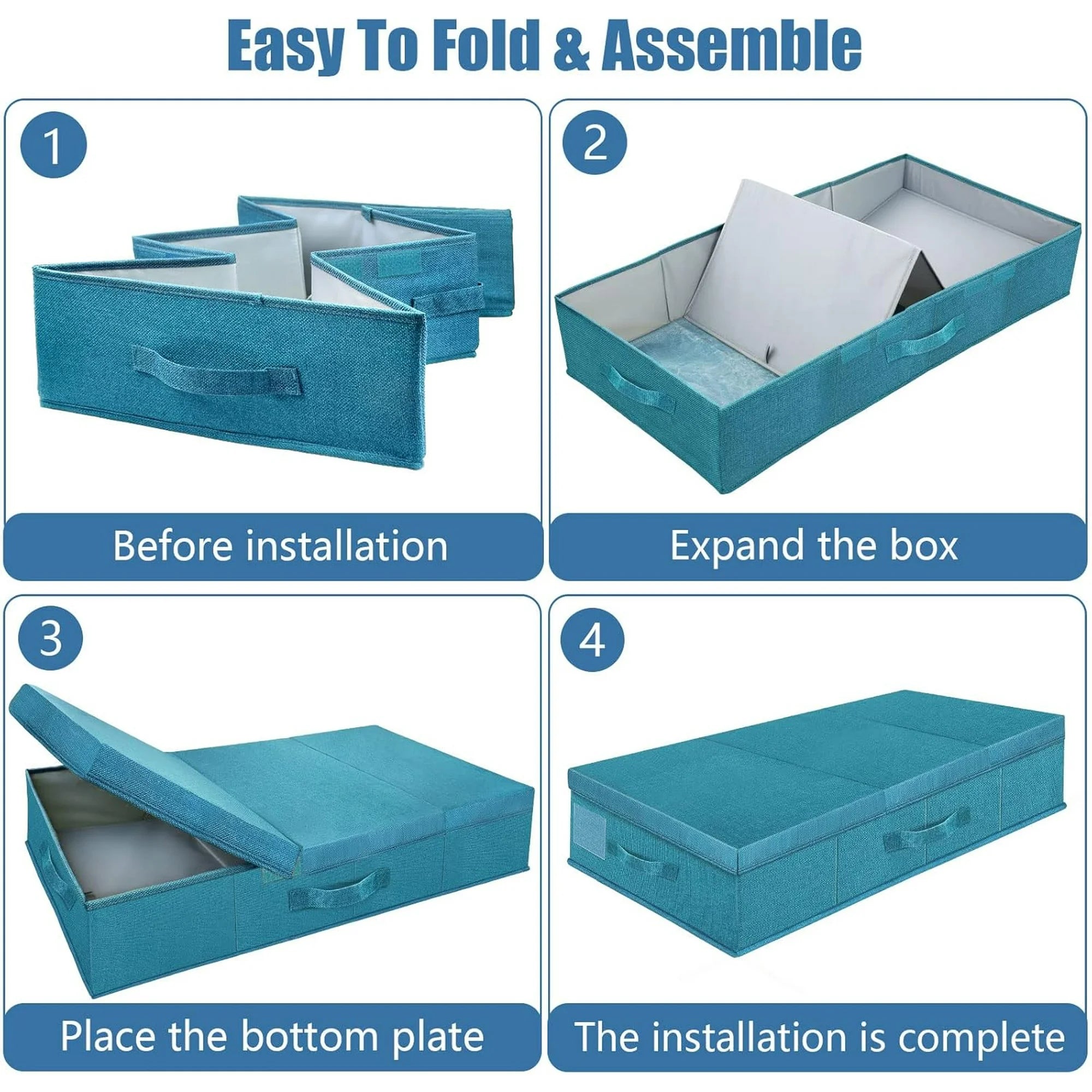 Cyan Blue Underbed Storage Containers with Lids (2pcs) Large Foldable C169944