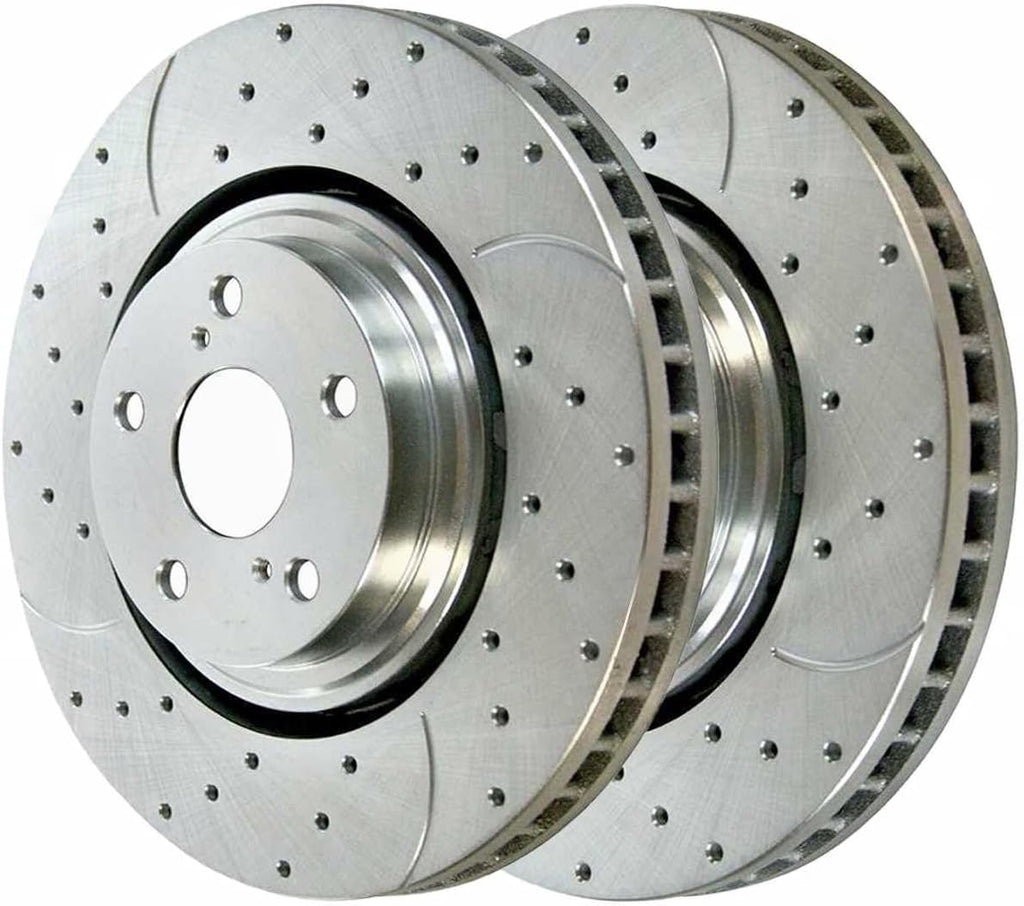8pcs Ceramic Brake Pad Sets 4pcs Silver Drilled and Slotted Rotors Kit A305