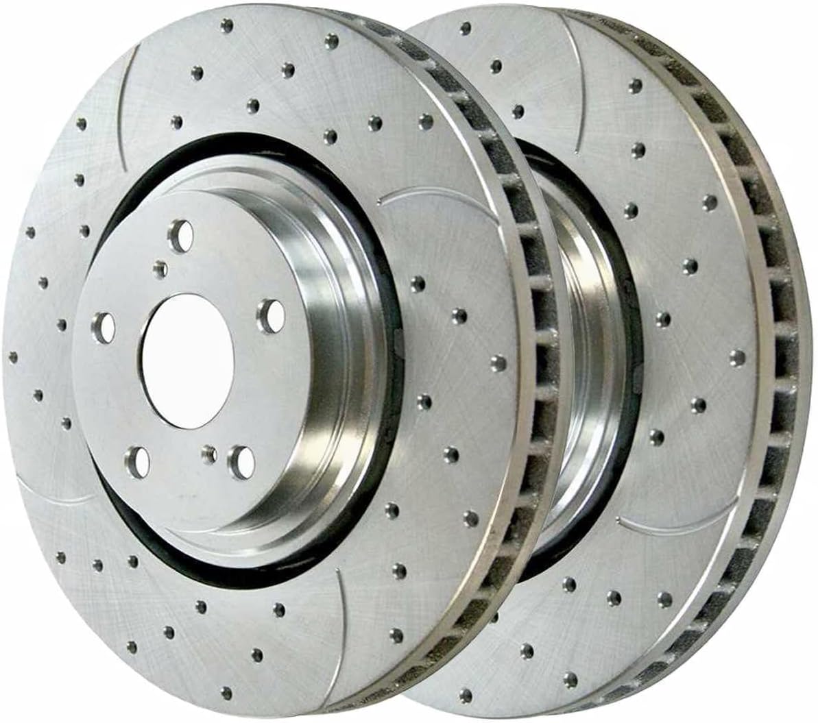 8pcs Ceramic Brake Pad Sets 4pcs Silver Drilled and Slotted Rotors Kit A305