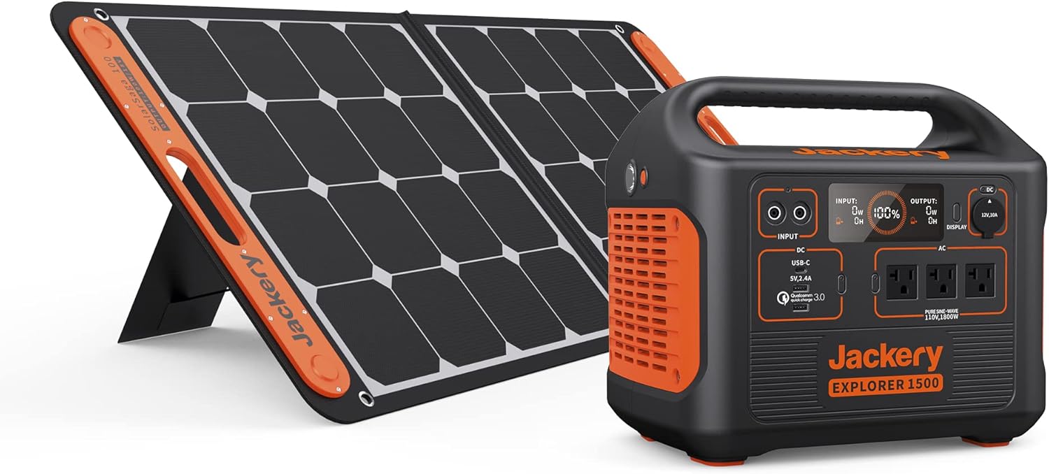 Solar Generator 1500 with 100W Solar Panel and Lithium Battery Pack V1010