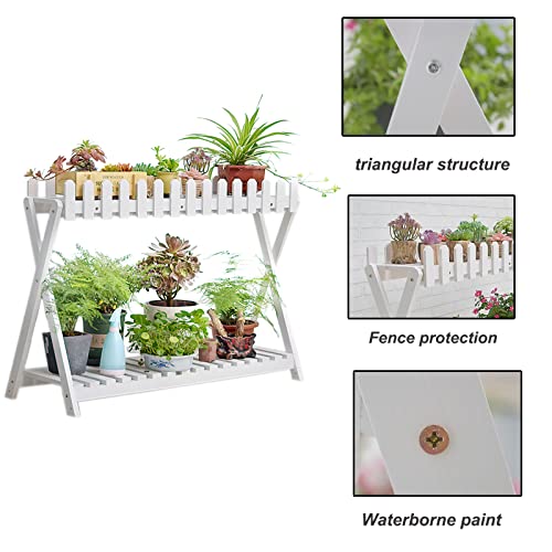 2 Tier White Wooden Plant Shelf (88cm) L8066