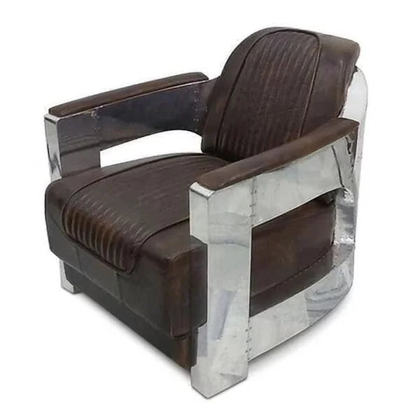 Genuine Leather Polished Aluminum Armchair M966407