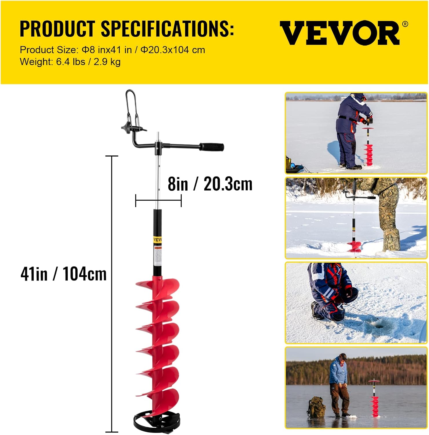 8'' Diameter Nylon Ice Auger with Adjustable Extension Rod G95083