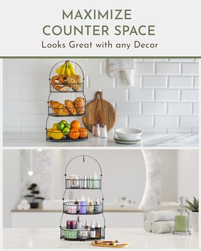 3 Tier Bamboo Fruit Basket with Removable Baskets A68788