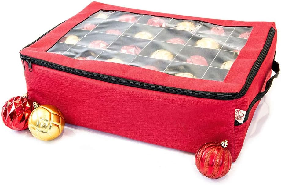 Red Christmas Ornament Storage Box With Dividers O9573
