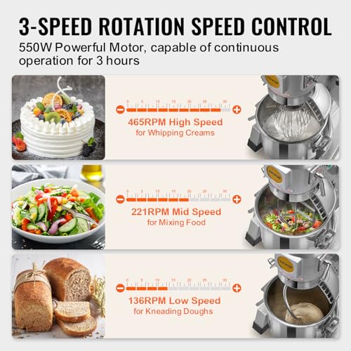 Commercial Food Mixer 10Qt Stainless Steel Bowl 450W 3 Speeds U411