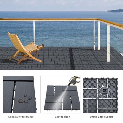 12 PCS Dark Grey 12"x12" Plastic Interlocking Deck Tiles B8852