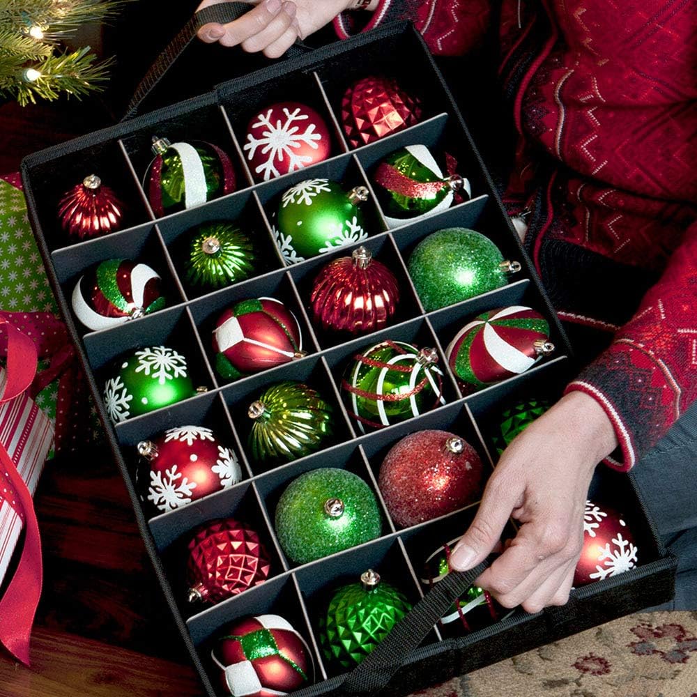 Red Christmas Ornament Storage Box With Dividers O9573