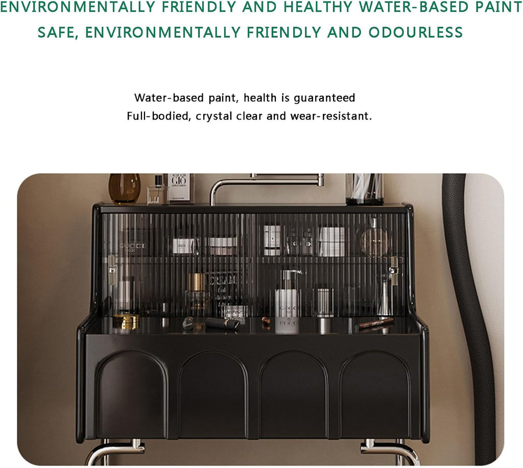 Black Compact Vanity Desk with 3 Adjustable Lighted Mirror and Storage Shelf F32956