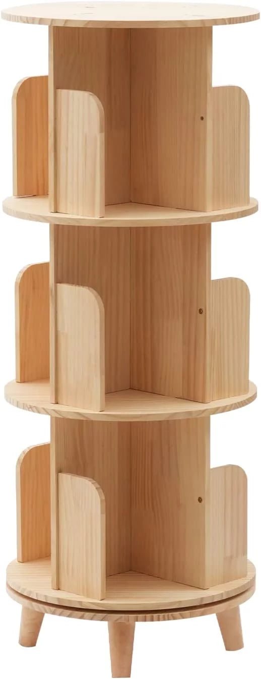 Wooden Rotating Bookshelf with 4 Legs Floor Standing Bookcase 3 Tiers M799757
