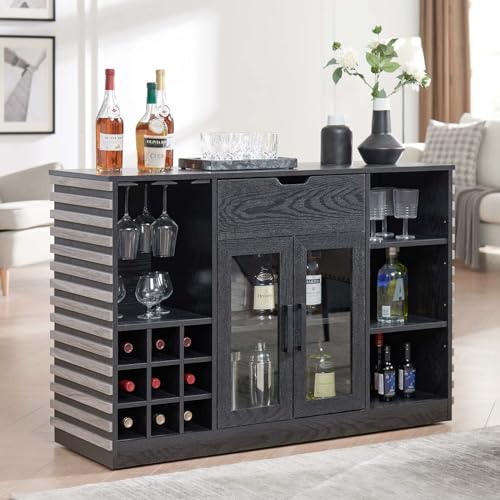Grey Wine Bar Cabinet with Glass Door & Drawer W5160
