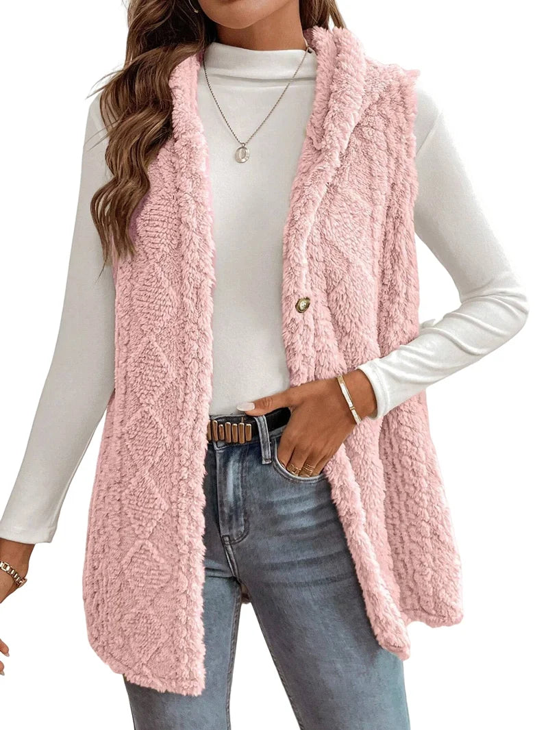 Pink Oversized Fleece Hooded Cardigan I1302