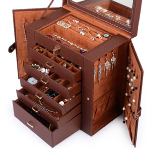 Extra Large 6 Tier 5 Drawers Jewelry Box with Mirror P918687