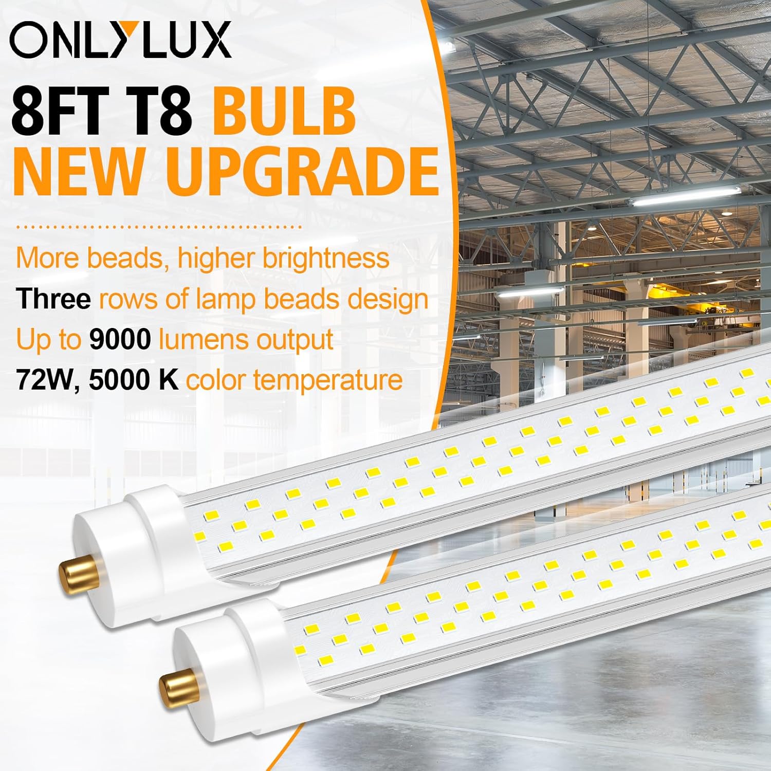 8ft 72W 9000lm 5000K T8 LED Tube Light (10Pack) C801599